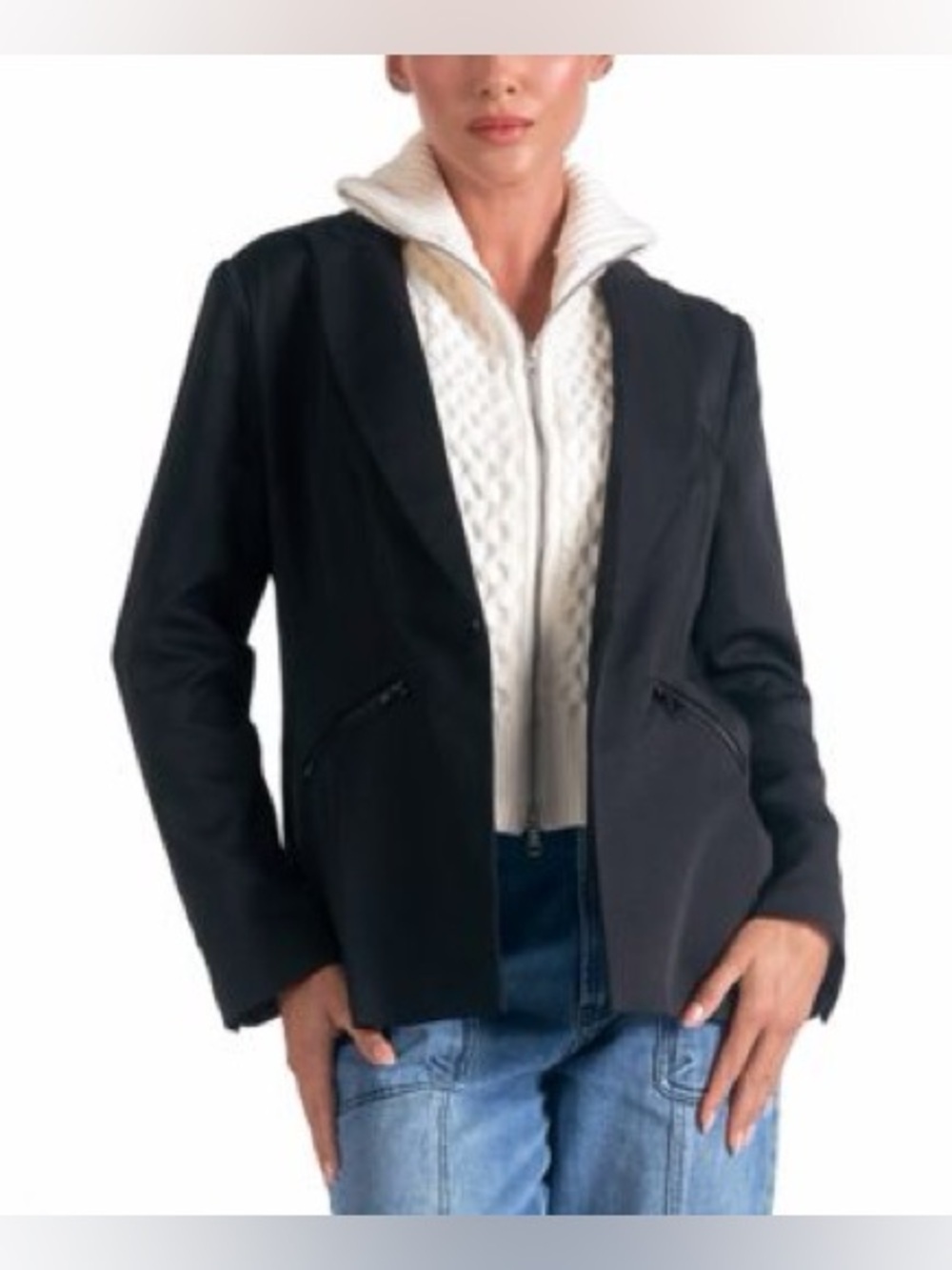 NWT Elan Medium Long-Sleeve Peak-Lapel Blazer with Sweater Lining Classic Chic